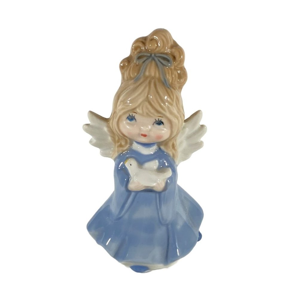 Vintage Kelvin's Exclusives Angel Holding Dove Midcentury Porcelain Collectible